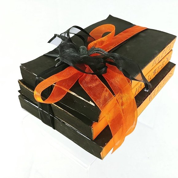 Halloween Decorative Tied Book Stack Happy Halloween Witches Spider Ribbon - Picture 5 of 6